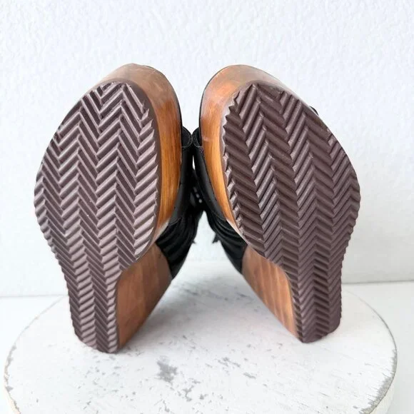 Lane Boots BECCA Womens Black Wedges 8.5 Western Sandals Cowgirl Wooden Heels - Picture 8 of 10